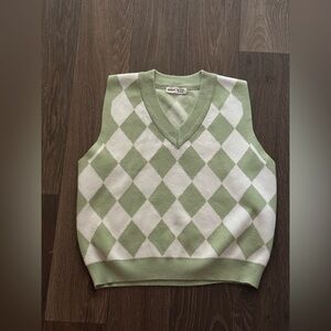 Kid’s Green Checkered Sweater Vest Size 13-14